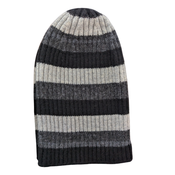 100% Scottish Cashmere Ribbed Beanie (Striped)