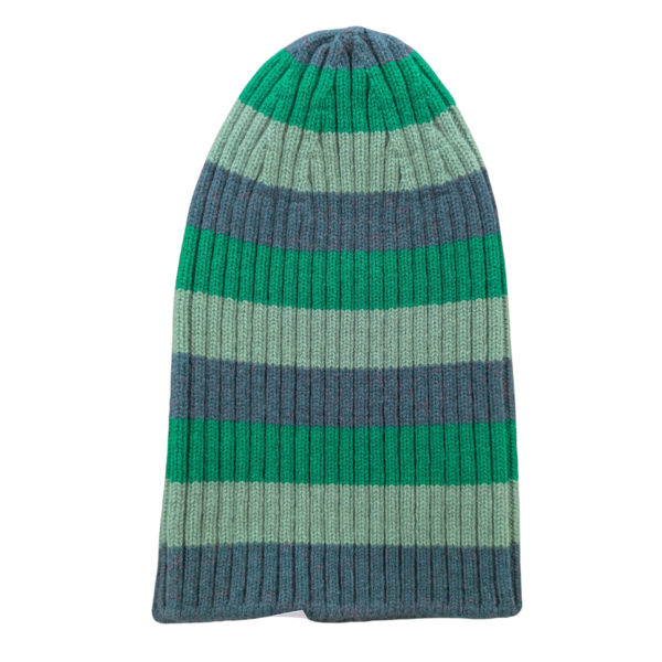 100% Scottish Cashmere Ribbed Beanie (Striped)