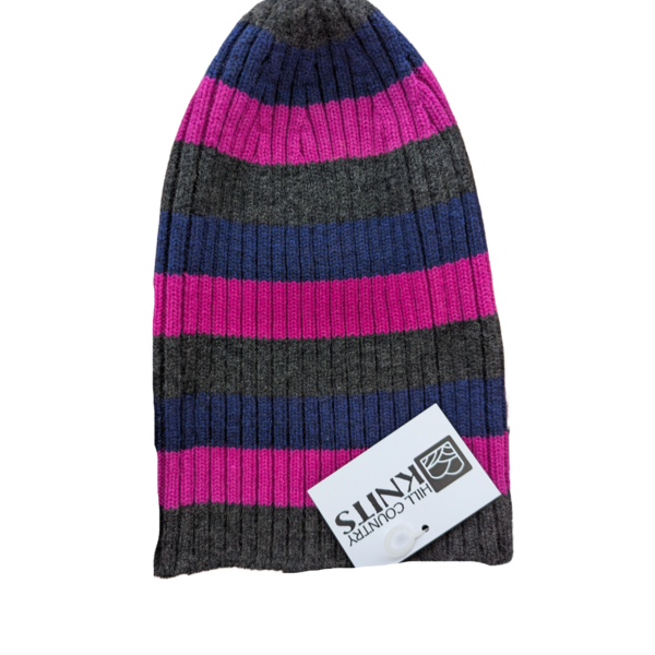 100% Scottish Cashmere Ribbed Beanie (Striped)