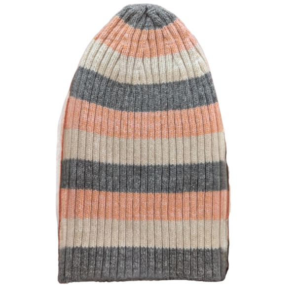 100% Scottish Cashmere Ribbed Beanie (Striped)