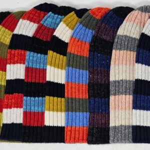 100% Scottish Cashmere Ribbed Beanie (Striped)